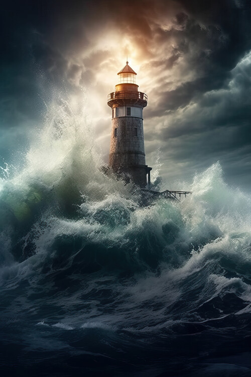 Poster Lighthouse in the middle of a storm surge