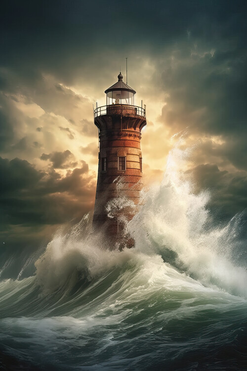 Poster Lighthouse in the middle of a storm surge