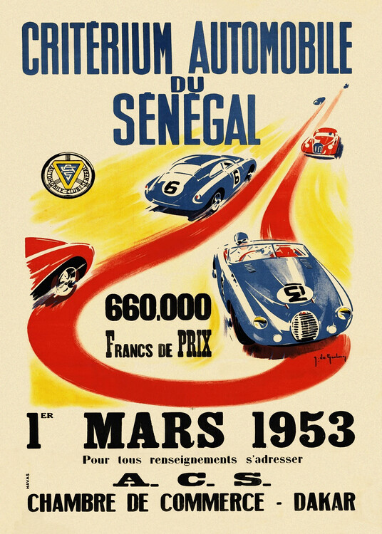 Poster CRITERIUM AUTOMOBILE DU SENEGAL 660000 FRANCS DE PRIX CHAMBE
