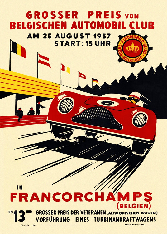 Poster GRAND PRIX BELGIUM GROSSER PREIS VOM BELGISCHEN AUTOMOBILE F