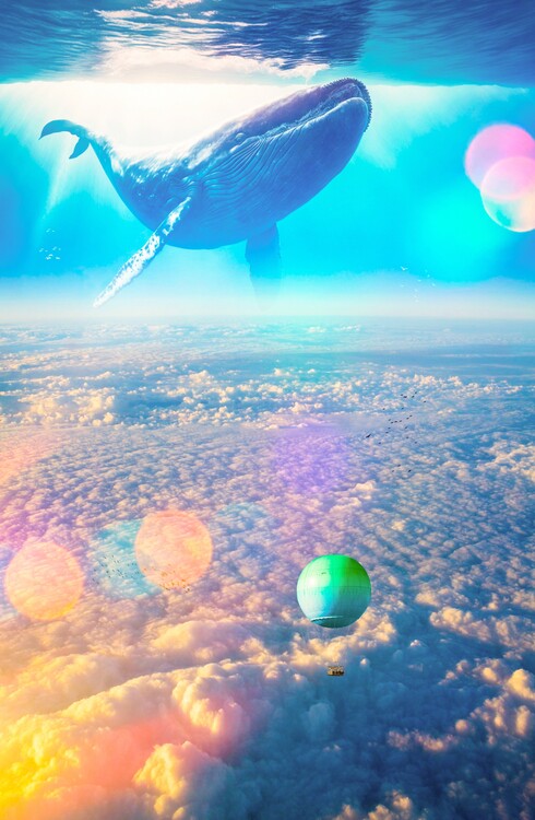 Αφίσα Whale above the clouds and hot air balloon