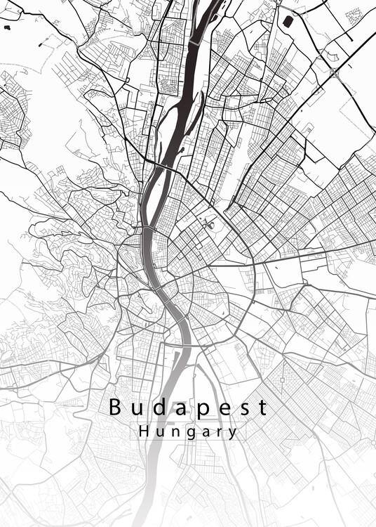 Плакат Budapest Hungary City Map white