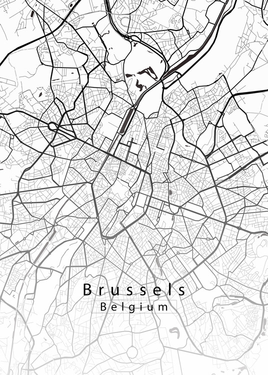 Плакат Brussels Belgium City Map white