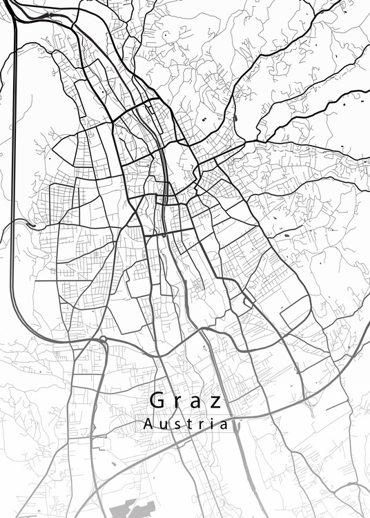Плакат Graz Austria City Map white