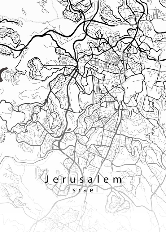 Плакат Jerusalem Israel City Map white