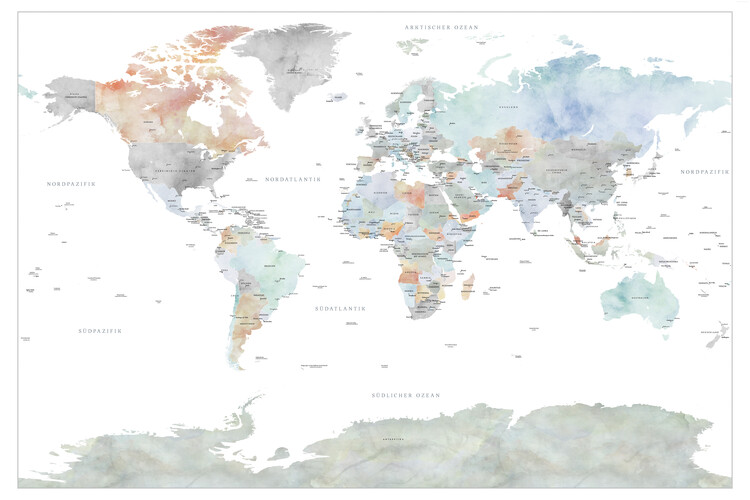 Poster World map with cities in GERMAN, Annika