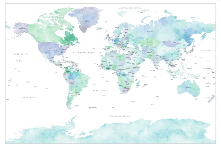 Poster World map with cities in GERMAN, Lena