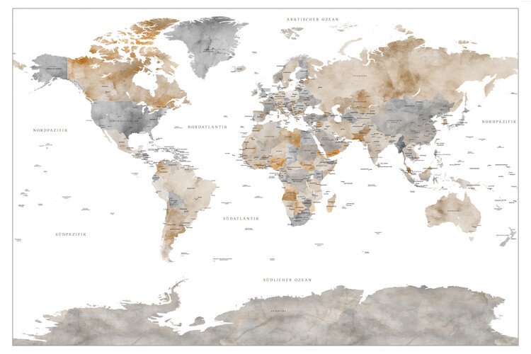 Poster World map with cities in GERMAN, Matteo