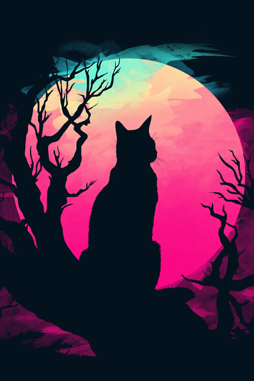 Plakat Cat under the moon
