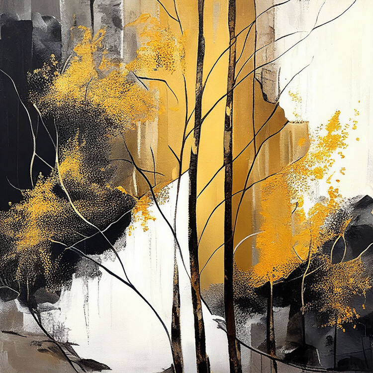 Poster Golden Abstract Forest, Digital Art Printable