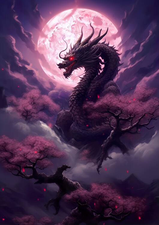 Plakat Dragon Rises at Full Moon