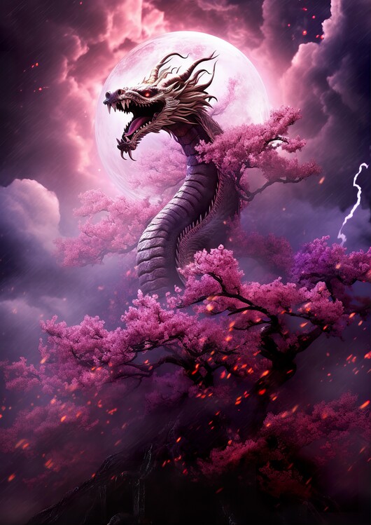 Plakat Japanese Blossom Dragon Drache