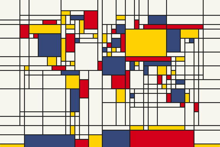 Poster World Map Abstract Mondrian Style