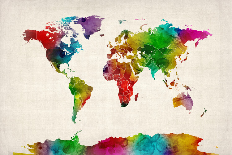 Плакат Watercolor Map of the World Map