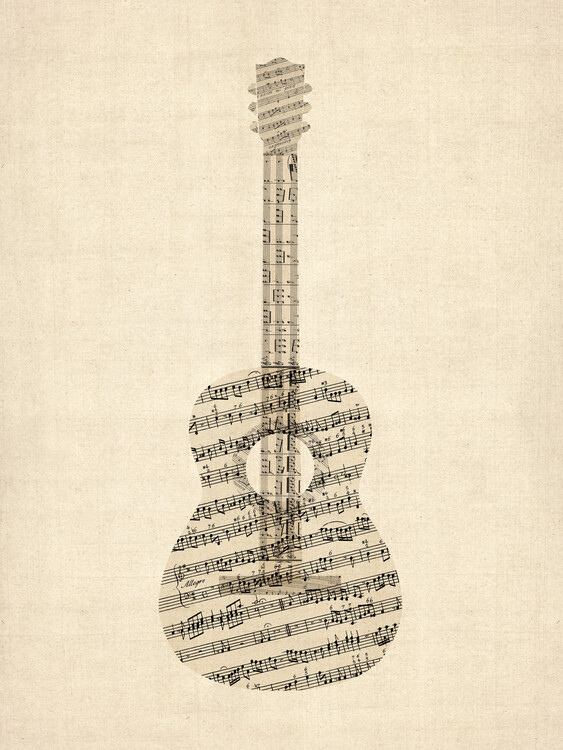 Poster Acoustic Guitar Old Sheet Music