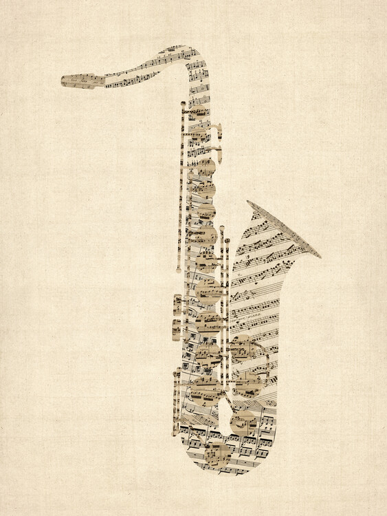 Poster Saxophone Old Sheet Music
