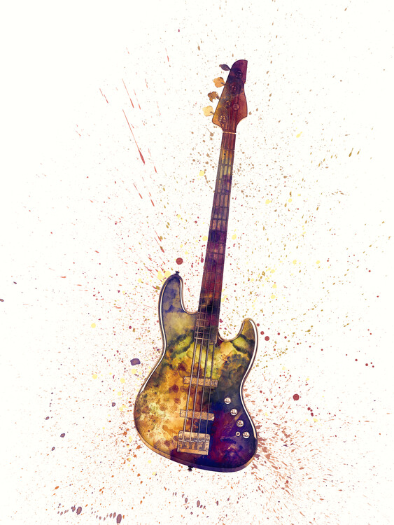 Poster Electric Bass Guitar Abstract Watercolor