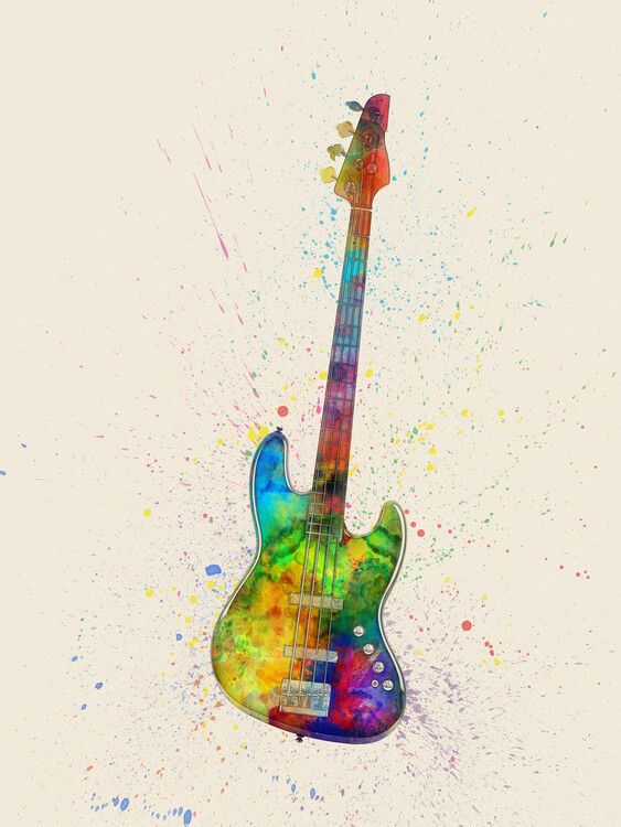 Poster Electric Bass Guitar Abstract Watercolor