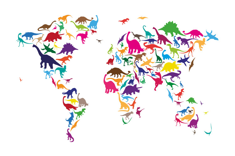 Poster Dinosaur Map of the World Map Children