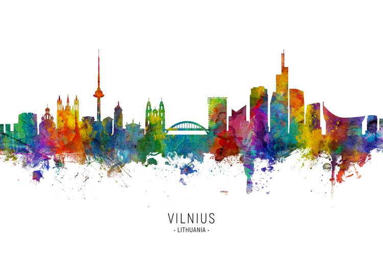 Плакат Vilnius Lithuania Skyline Cityscape