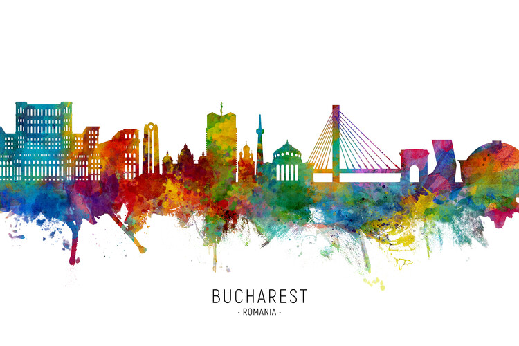 Плакат Bucharest Romania Skyline Cityscape