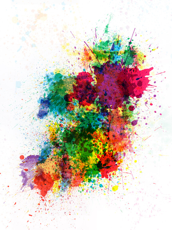 Plagát Ireland Map Paint Splashes