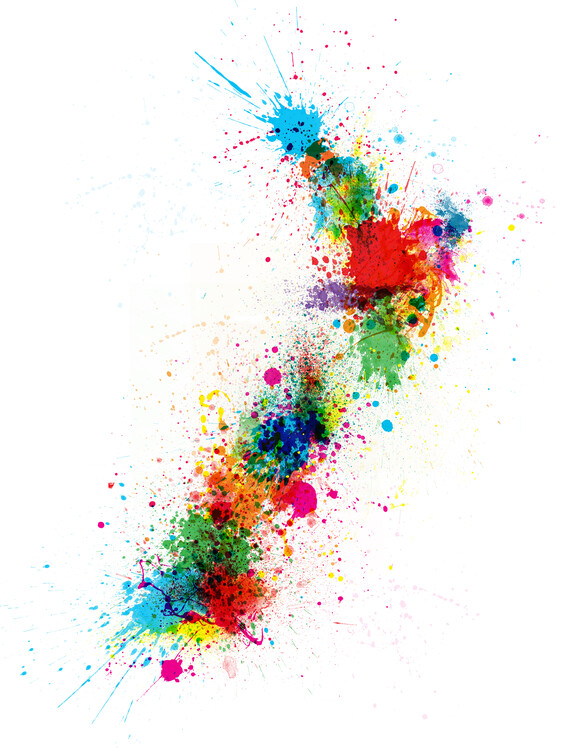 Plagát New Zealand Paint Splashes Map