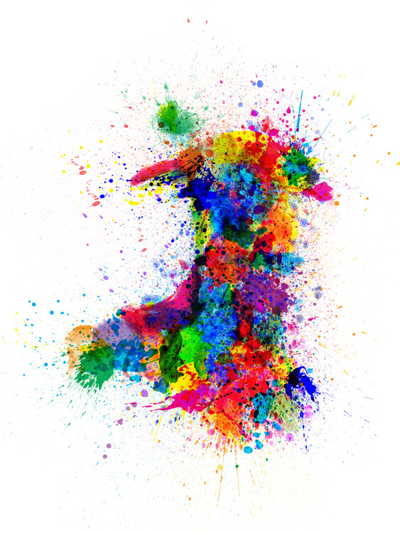 Plagát Wales Paint Splashes Map