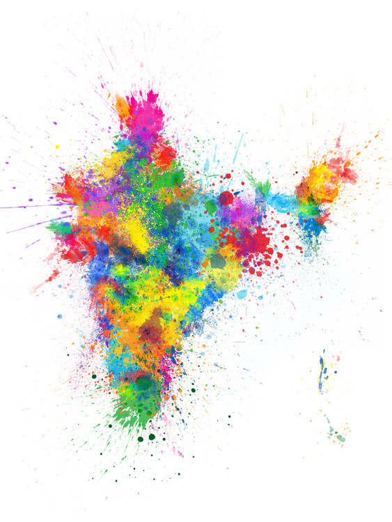 Poster India Paint Splashes Map
