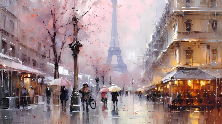 Poster Pink Champagne Whispers: Romantic Paris Street