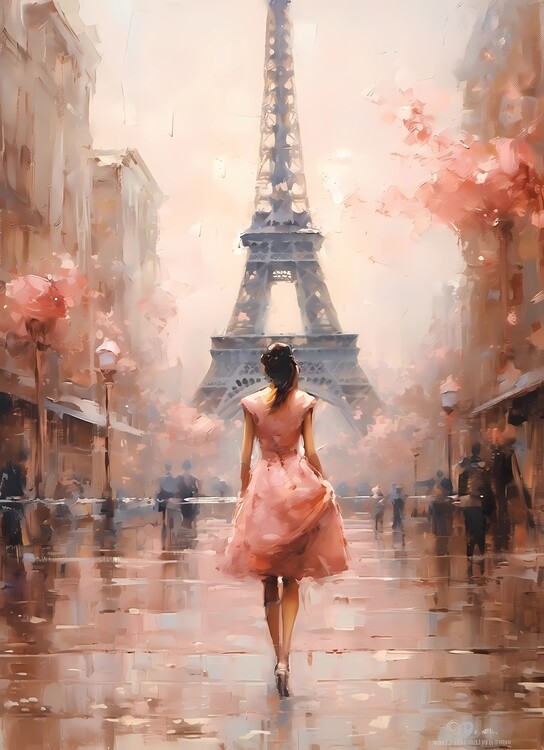 Poster Romantic Love: Parisian Scene in Pink Champagne
