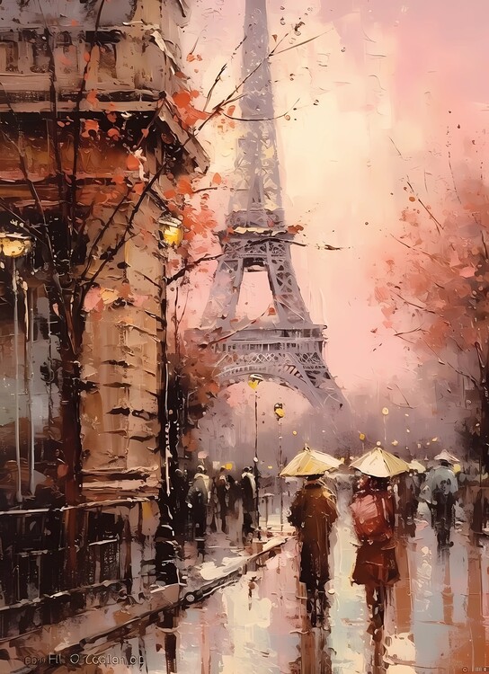 Poster Dream in Paris: Romantic Street and Pink Champagne Emotions