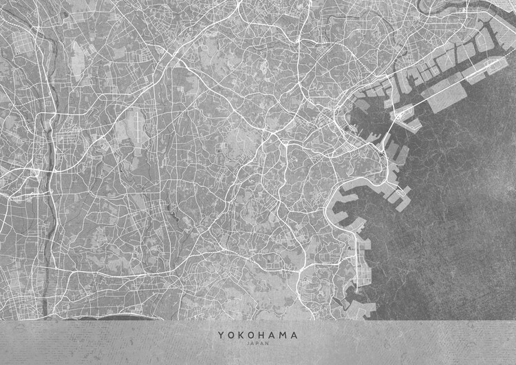 Poster Map of Yokohama (Japan) in gray vintage style