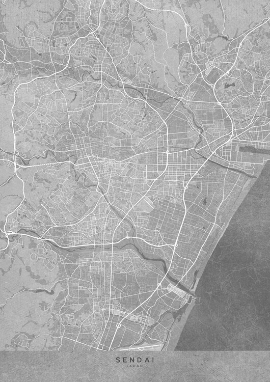 Poster Map of Sendai (Japan) in gray vintage style