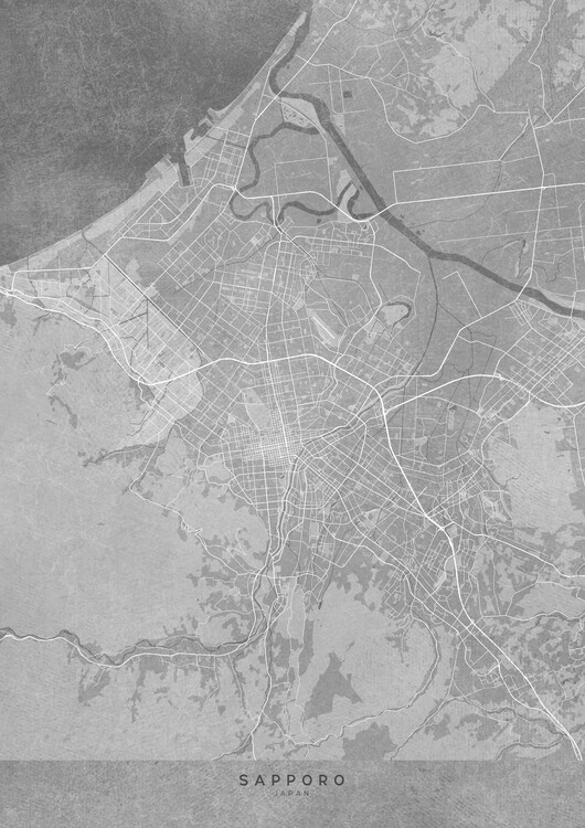 Poster Map of Sapporo (Japan) in gray vintage style