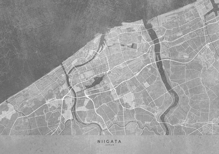 Poster Map of Niigata (Japan) in gray vintage style