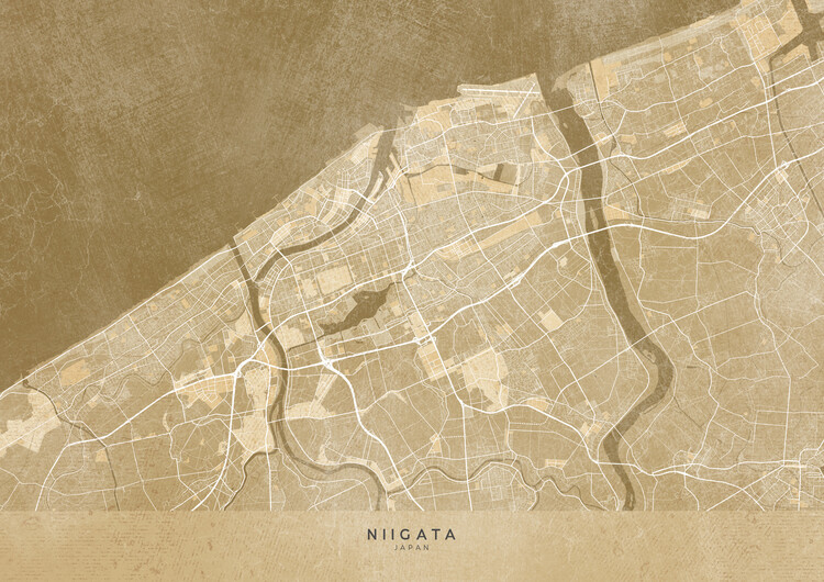 Poster Map of Niigata (Japan) in sepia vintage style