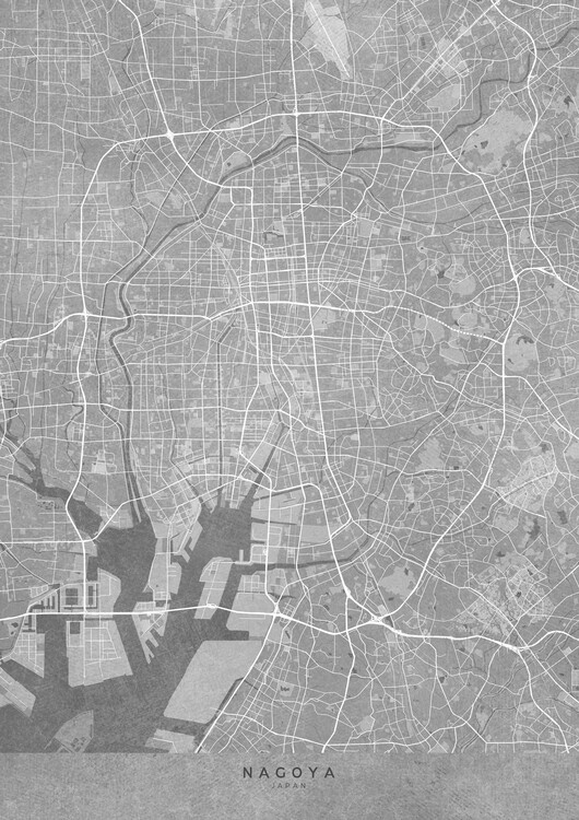 Poster Map of Nagoya (Japan) in gray vintage style