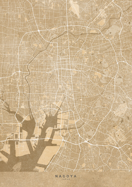 Poster Map of Nagoya (Japan) in sepia vintage style
