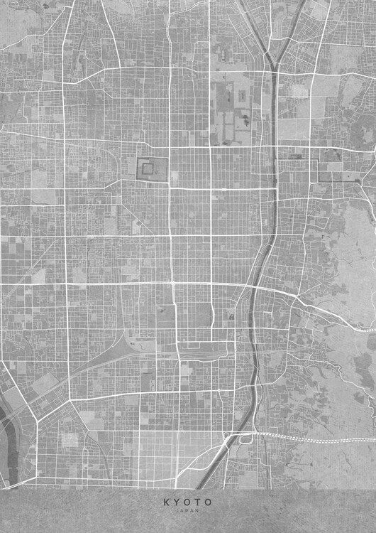 Poster Map of Kyoto downtown (Japan) in gray vintage style