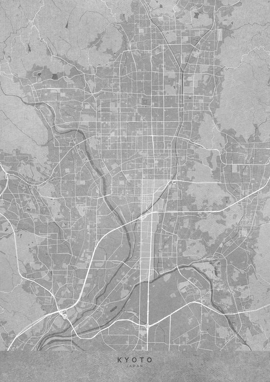 Plakát Map of Kyoto (Japan) in gray vintage style