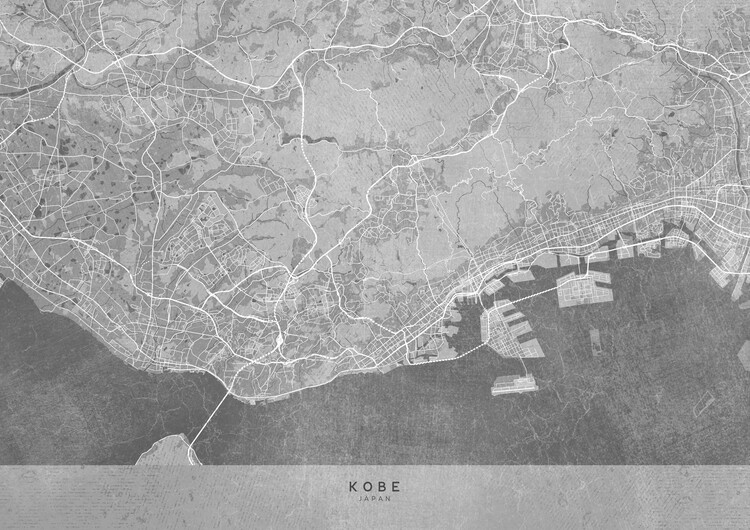 Poster Map of Kobe (Japan) in gray vintage style