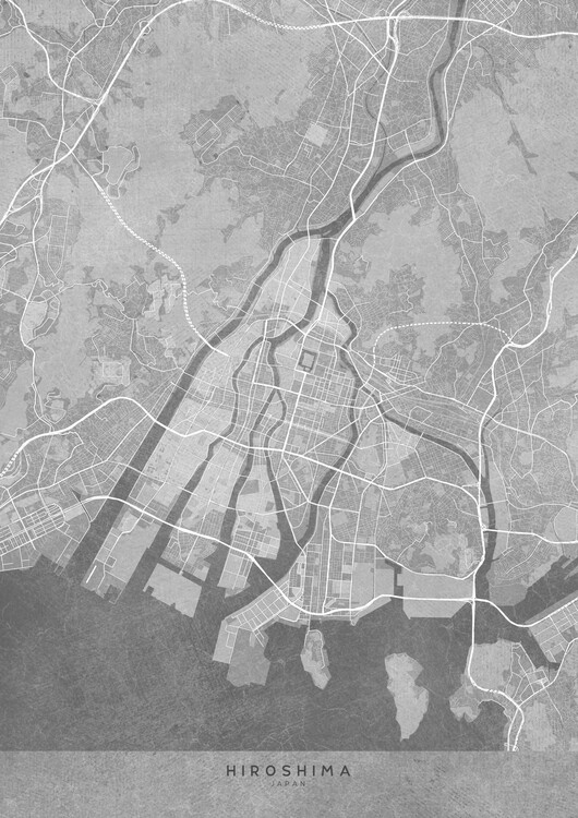 Poster Map of Hiroshima (Japan) in gray vintage style