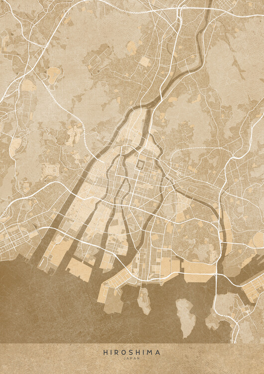 Poster Map of Hiroshima (Japan) in sepia vintage style