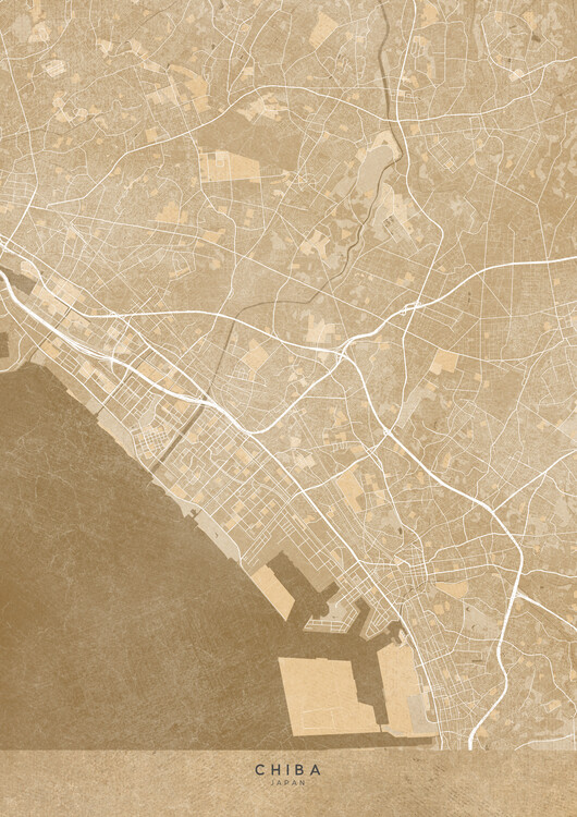 Poster Map of Chiba (Japan) in sepia vintage style