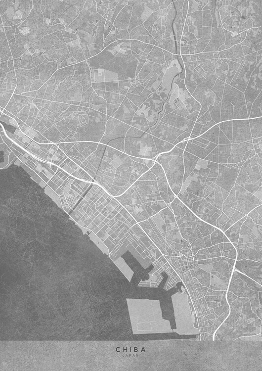 Poster Map of Chiba (Japan) in gray vintage style