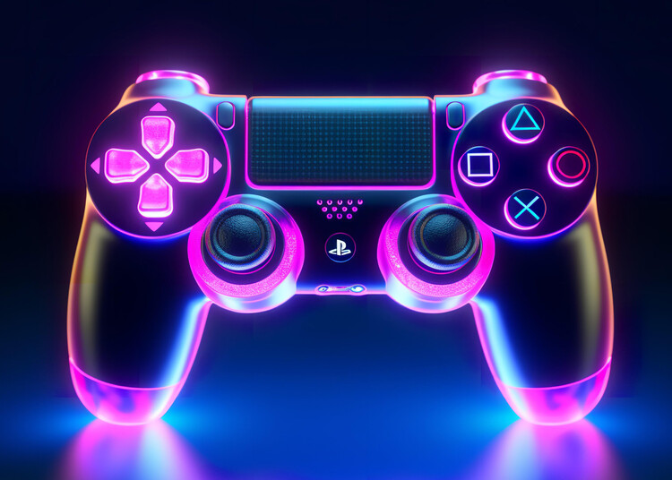 Poster Playstation Gaming Controller Neon