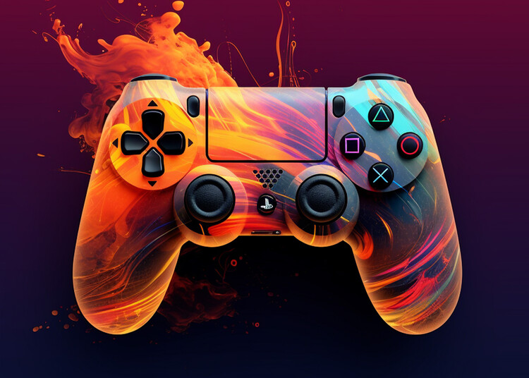 Poster Gaming Controller Neon Playstation