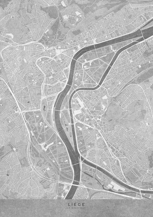 Poster Map of Liège (Belgium) in gray vintage style