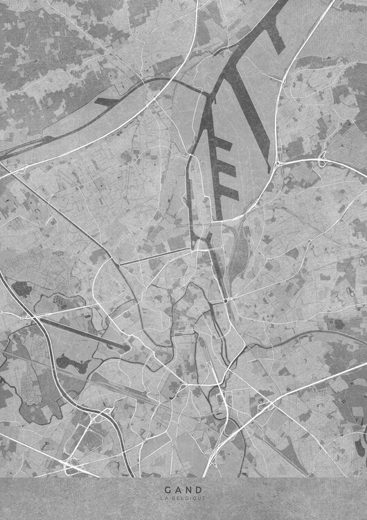 Poster Map of Ghent (Belgium) in gray vintage style